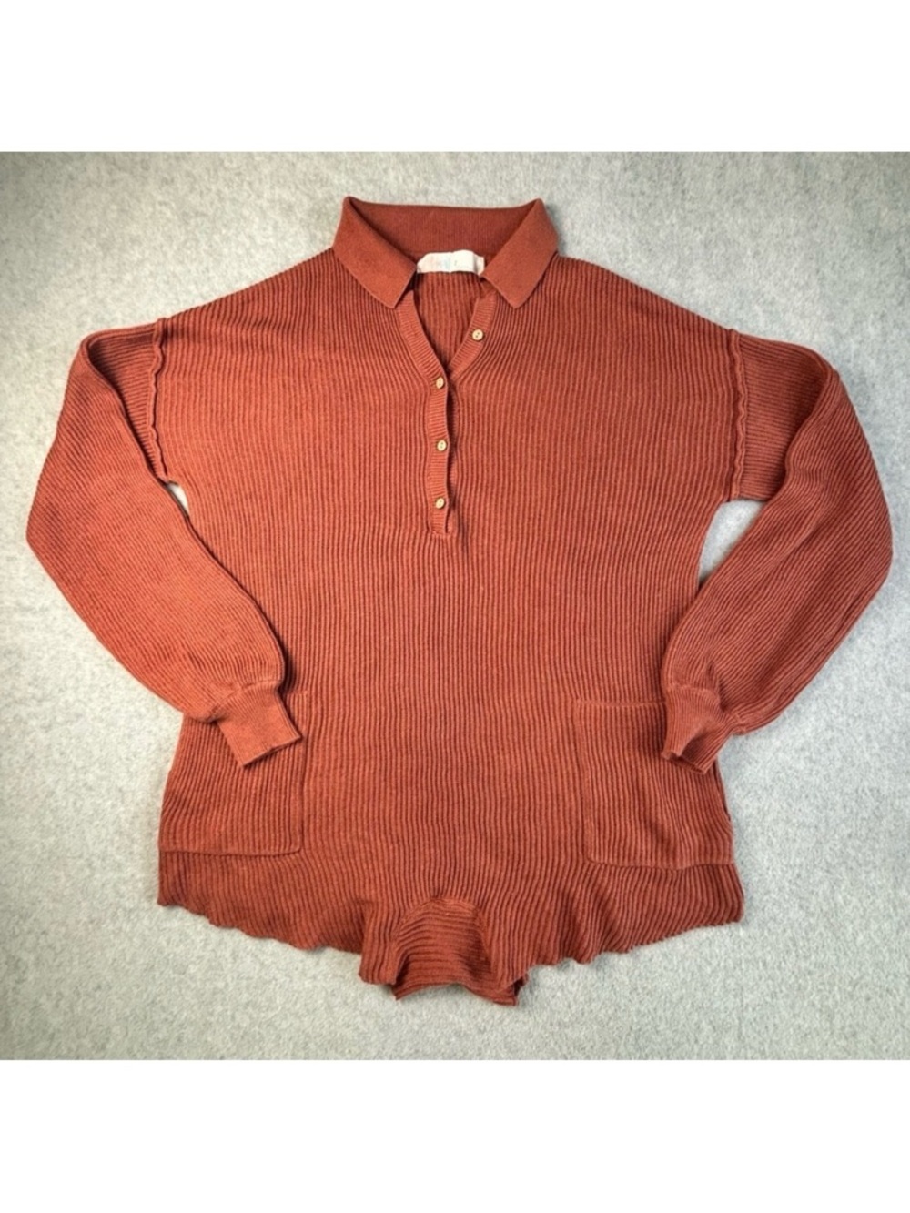 FP Beach Free People Knit Sweater Suit Collared Buttons Pockets Long‎ Sleeve S